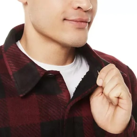 WP Weatherproof Men's Lined Soft Brush Shacket Maroon/Black Small Oversized NWT - Picture 3 of 7